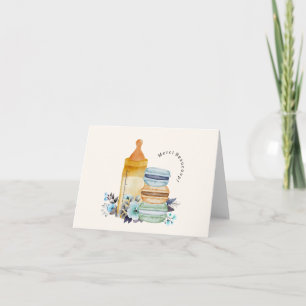 Merci Macarons & Milk Blue Baby Shower Thank You Card