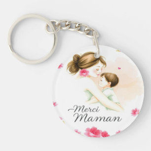 Merci Maman – Emotional Watercolor Illustration fo Key Ring