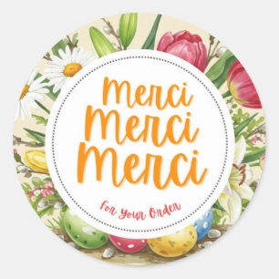 Merci Merci Merci Floral Thank You Sticker