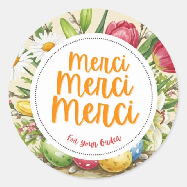 Merci Merci Merci Floral Thank You Sticker (Front)