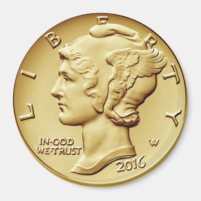 Mercury Dime Centennial Gold Coin Image ~  Magnet (Front)