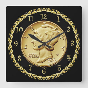 Mercury Dime Centennial Gold Coin Image ~  Square Wall Clock