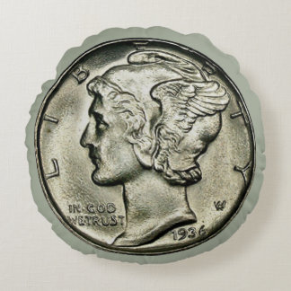 Mercury Dime Coin Round Cushion