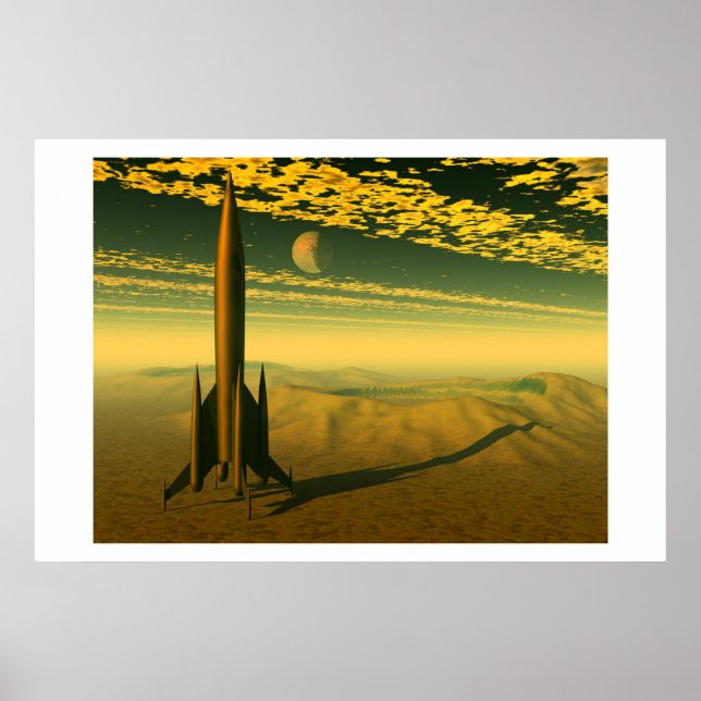 Mercury Rising Over Venusian Craters Poster (Front)