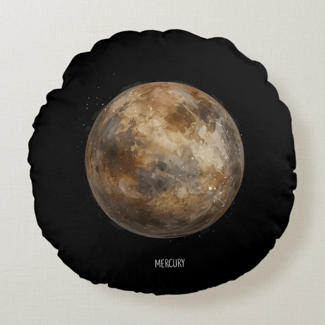 Mercury: Watercolor Planet Round Cushion (Front)