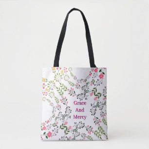 Mercy And Grace White Floral Tote Bag