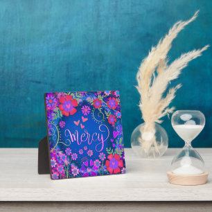 Mercy Blue Pink Purple Inspirational Floral Pretty Plaque