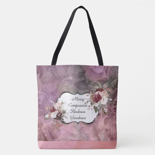 Mercy Compassion Floral Suede Tote  (Front)