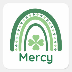Mercy Name Clover Boho Rainbow Square Sticker