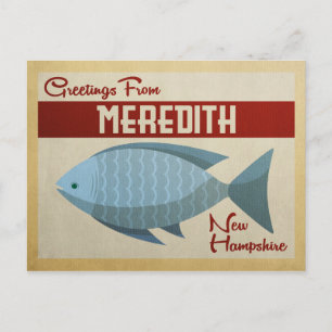Meredith New Hampshire Blue Fish Vintage Travel Postcard