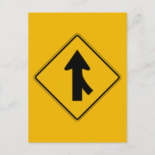 Merge Right, Traffic Warning Sign, USA Postcard