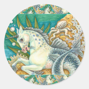 MERHORSE & WHITE OCTOPUS, FANTASY UNICORN HORSE CLASSIC ROUND STICKER