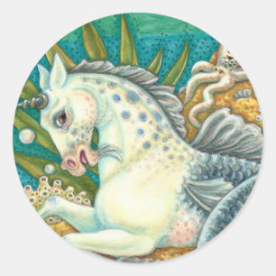 MERHORSE & WHITE OCTOPUS, FANTASY UNICORN HORSE CLASSIC ROUND STICKER