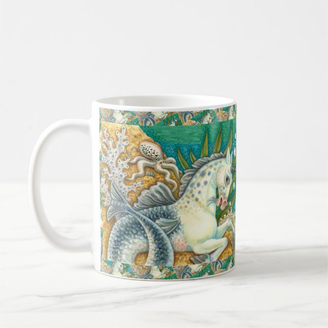 MERHORSE & WHITE OCTOPUS, FANTASY UNICORN HORSE COFFEE MUG (Left)