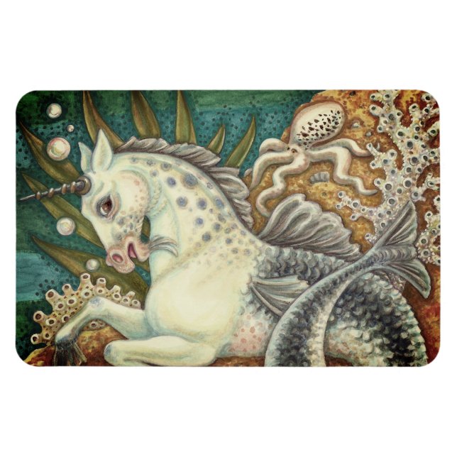MERHORSE & WHITE OCTOPUS, FANTASY UNICORN HORSE MAGNET (Horizontal)