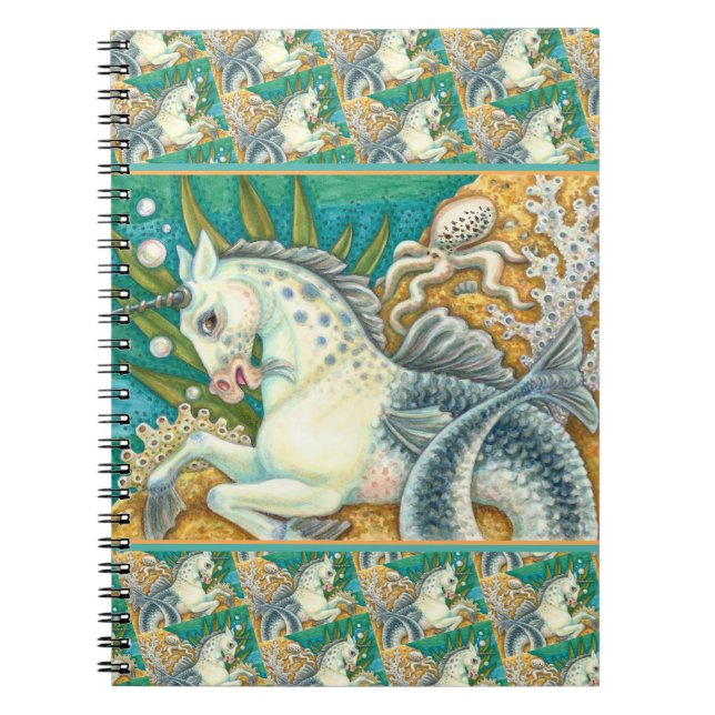 MERHORSE & WHITE OCTOPUS, FANTASY UNICORN HORSE NOTEBOOK (Front)
