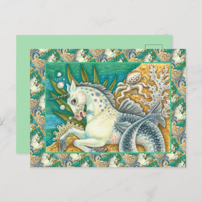 MERHORSE & WHITE OCTOPUS, FANTASY UNICORN HORSE POSTCARD (Front/Back)