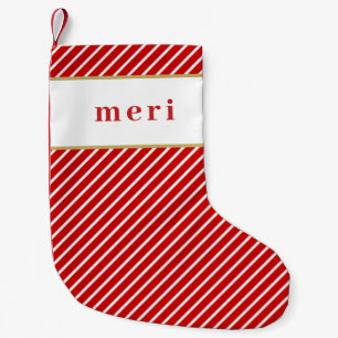 MERI Cute Festive Red White Stripes Custom Name Small Christmas Stocking