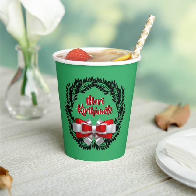 Meri Kirihimete Maori for Merry Christmas Paper Cups (Insitu)