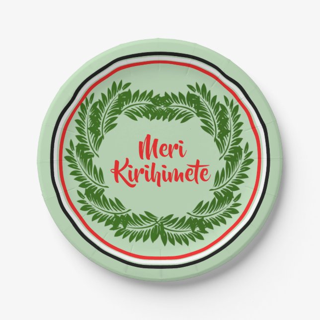 Meri Kirihimete Maori Merry Christmas 7" Paper Plate (Front)