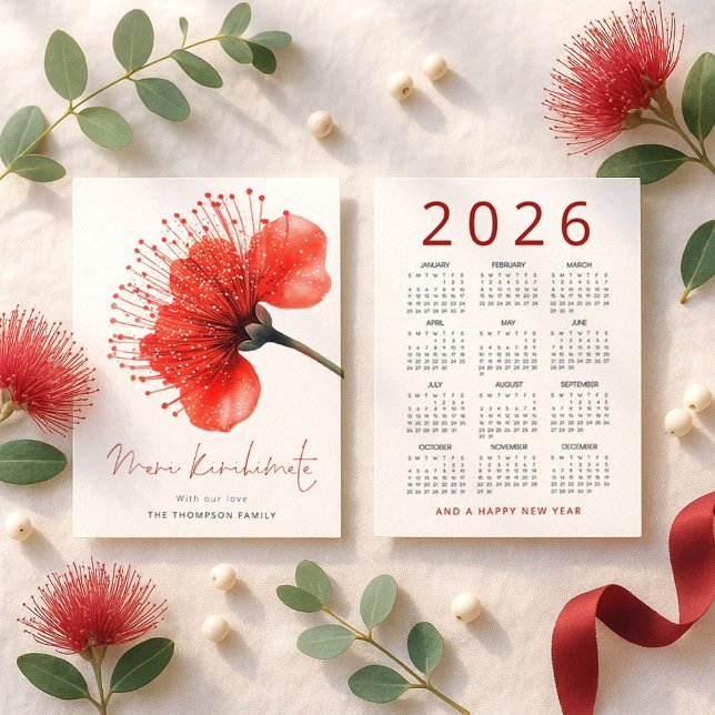 Meri Kirihimete Pōhutuka 2026 Calendar Christmas  Holiday Card (Creator Uploaded)