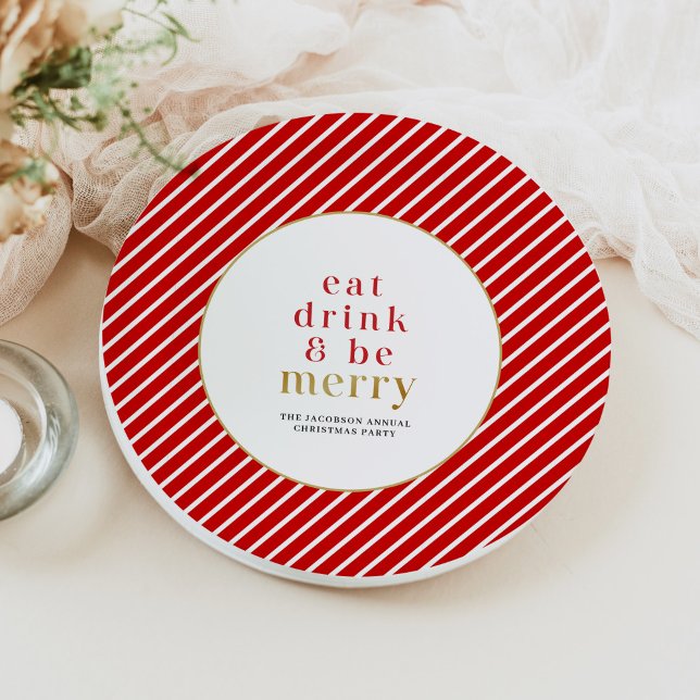 MERI Red Eat Drink Be Merry Christmas Holiday Paper Plate (Creator Uploaded)