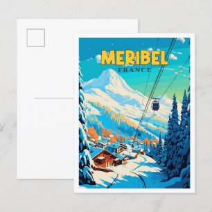 Meribel France vintage travel illustration Postcard