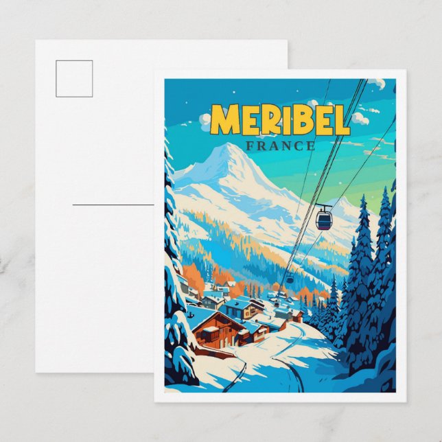 Meribel France vintage travel illustration Postcard (Front/Back)
