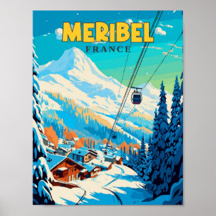 Meribel France vintage travel illustration Poster