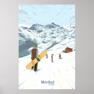 Meribel Snowboarding Travel Poster