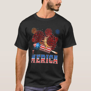Merica 4th of July Cat Riding Firework Rocket Patr T-Shirt