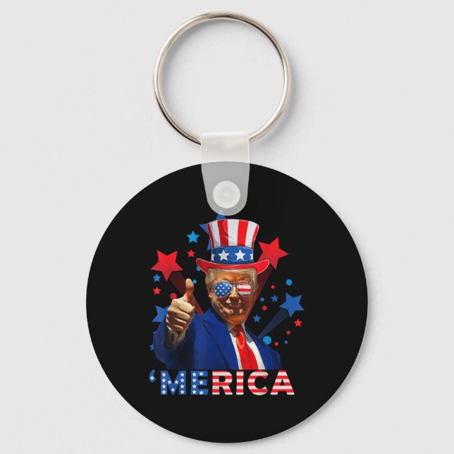 Merica 4th Of July Fireworks Funny Trump Independe Key Ring (Front)
