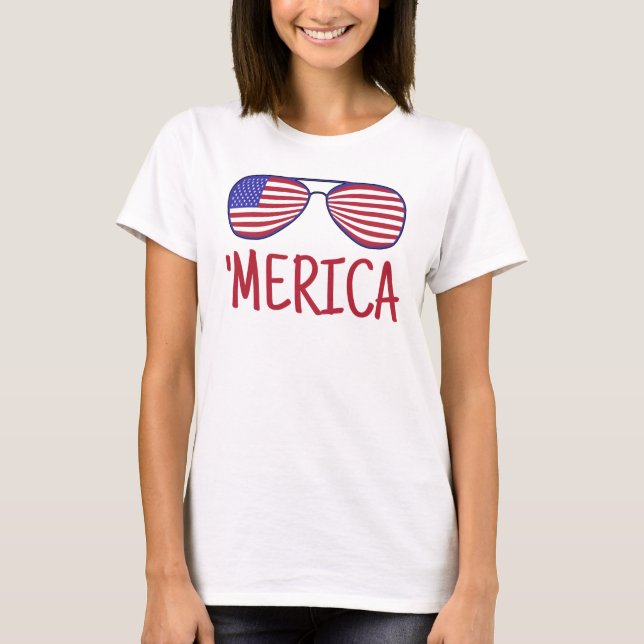 'Merica 4th Of July Glasses T-Shirt (Front)