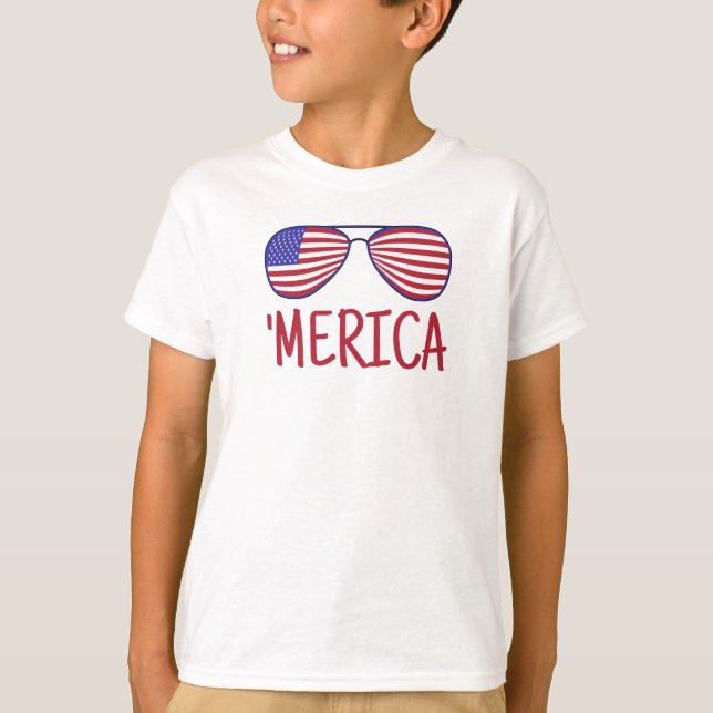 'Merica 4th Of July Glasses T-Shirt (Front)