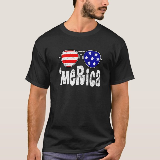 Merica 4th Of July Sunglasses Patriotic For Men Wo T-Shirt (Front)