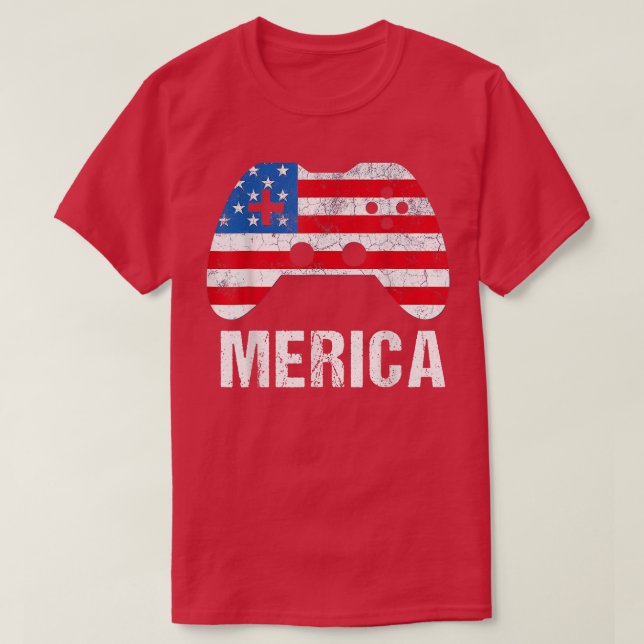 Merica 4th Of July T  Video Game Gamer Kids Boys M T-Shirt (Design Front)