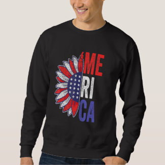 Merica 4th Of July Usa Sunflower Flag America July Sweatshirt