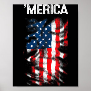 Merica 4th of July Vintage Flag for Independence Poster