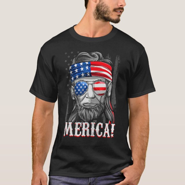 Merica Abe Lincoln 4th Of July  American Flag Mull T-Shirt (Front)