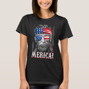 Merica Abe Lincoln 4th Of July American Flag Mull T-Shirt