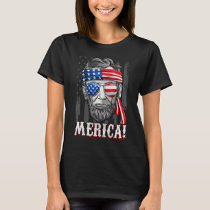 Merica Abe Lincoln 4th Of July American Flag T-Shirt