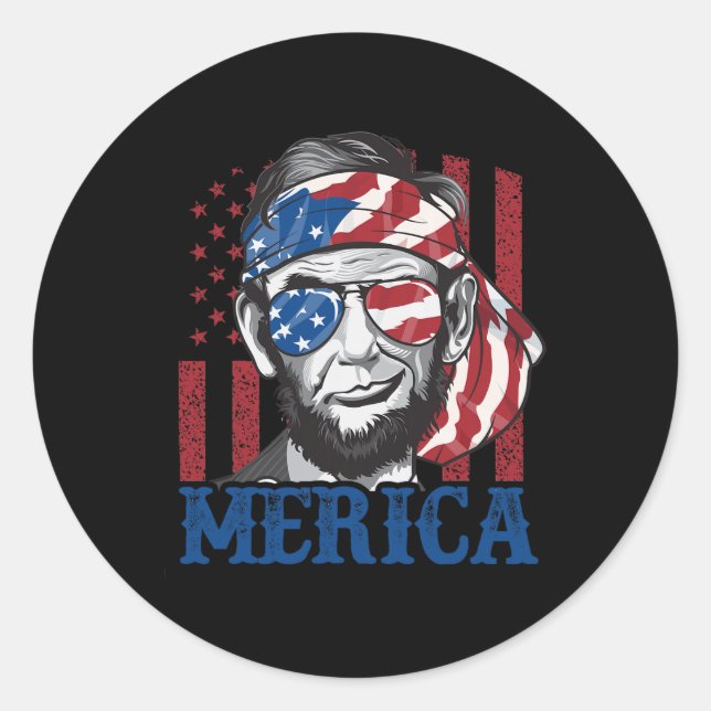 Merica Abraham Lincoln 4th Of July Shirt Men Ameri Classic Round Sticker (Front)