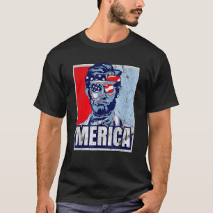 Merica Abraham Lincoln July 4th America Flag Patri T-Shirt