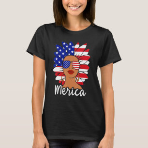 Merica Afro Sunflower Melanin African American Pat T-Shirt