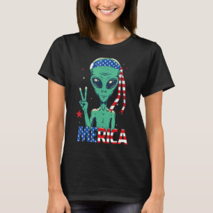 Merica Alien & American Flag Headband Ufo 4th Of J T-Shirt