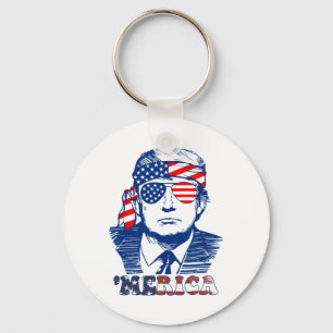 Merica America Happy 4th Of July Trump American Fl Key Ring