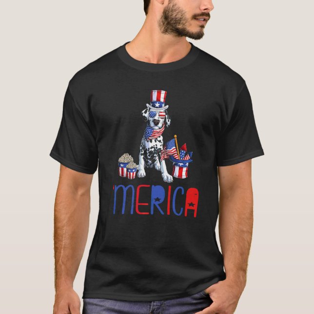 Merica American Flag Dalmation Sunglass Dog  T T-Shirt (Front)