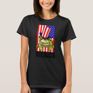 Merica American Flag Frog Women Frog Love T-Shirt