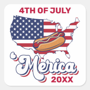 Merica American Flag USA Map Hot Dog Square Sticker