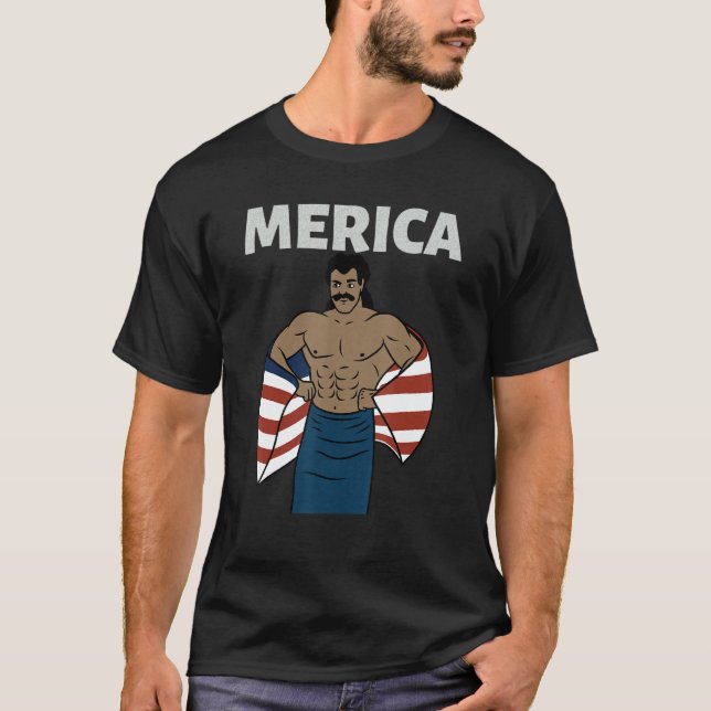 Merica American Mullet Business In Front Party In  T-Shirt (Front)